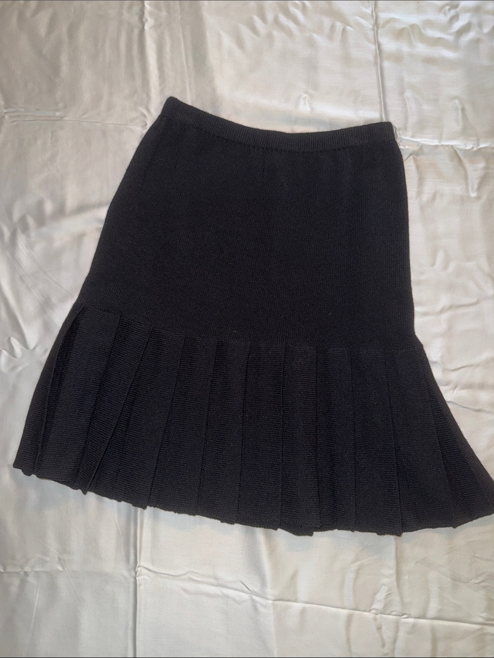 Vintage Black Pleated Knit A-Line Skirt